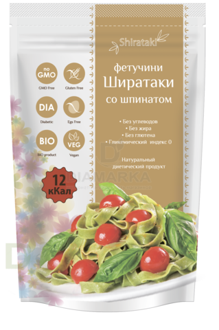Фетучини Ширатаки Shirataki со шпинатом без углеводов и глютена 340гр