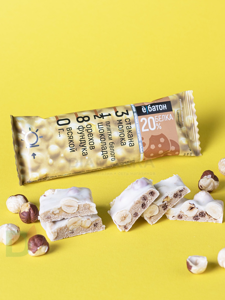 Батончик протеиновый Ё/батон "Лесной орех-Печенье" в белой глазури 40гр в Ростове-на-Дону