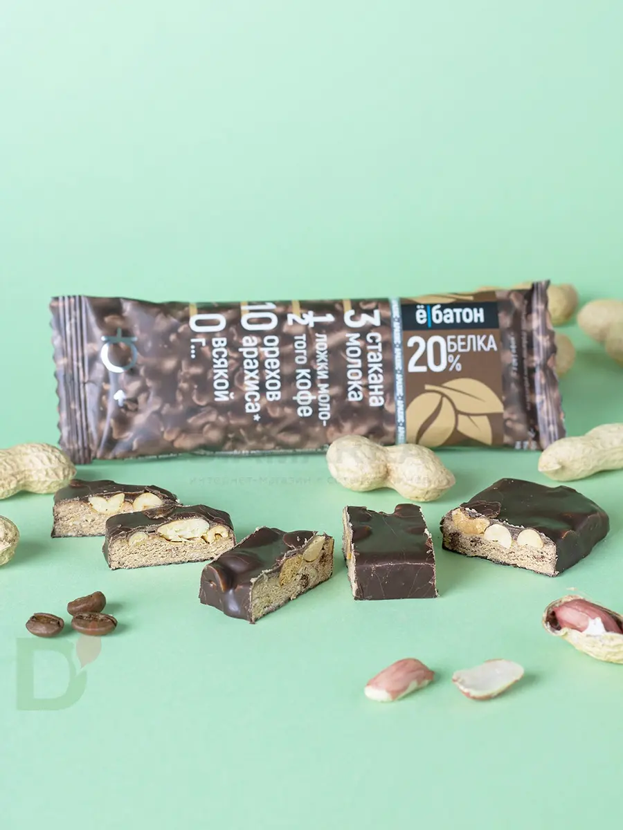 Батончик протеиновый Ё/батон "Арахис-Кофе" в шоколадной глазури 40гр в Ростове-на-Дону