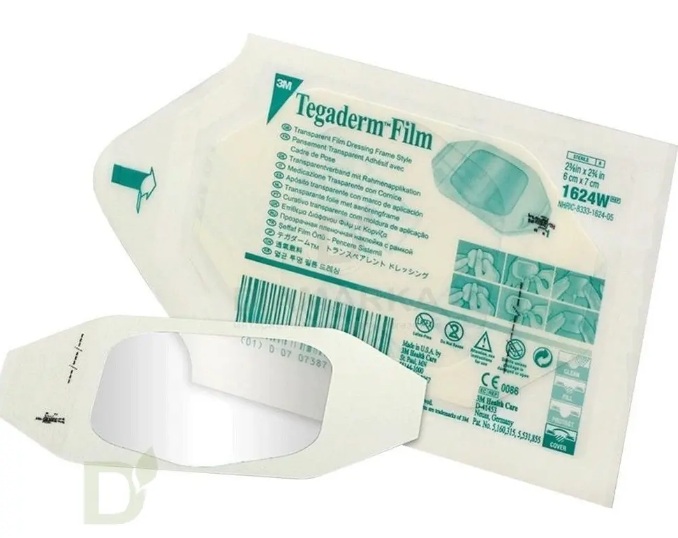 Пластырь прозрачный плёночный Тегадерм для фиксации сенсоров (3M™ Tegaderm Film) 1624W, 6 x 7 см, 1 шт