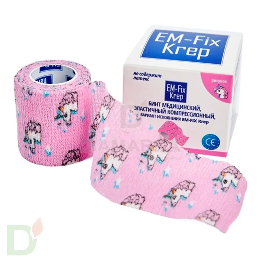 Бинт самофиксирующийся EM-Fix krep Розовый с единорогом, 5см*4,5м в Ростове-на-Дону